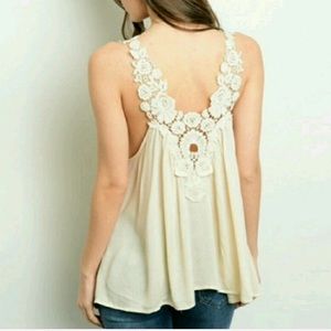 Babydoll Loose Fit Tan Tank Top With Flowers Medium